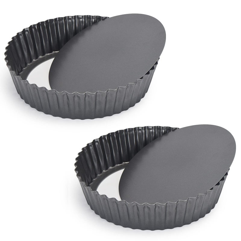 Kazozobi 2 Pack Nonstick Tart Pan Quiche Pan Carbon Steel Deep-Dish Pie Pan With Removable Loose Bottom (9.4 In) - Image 1