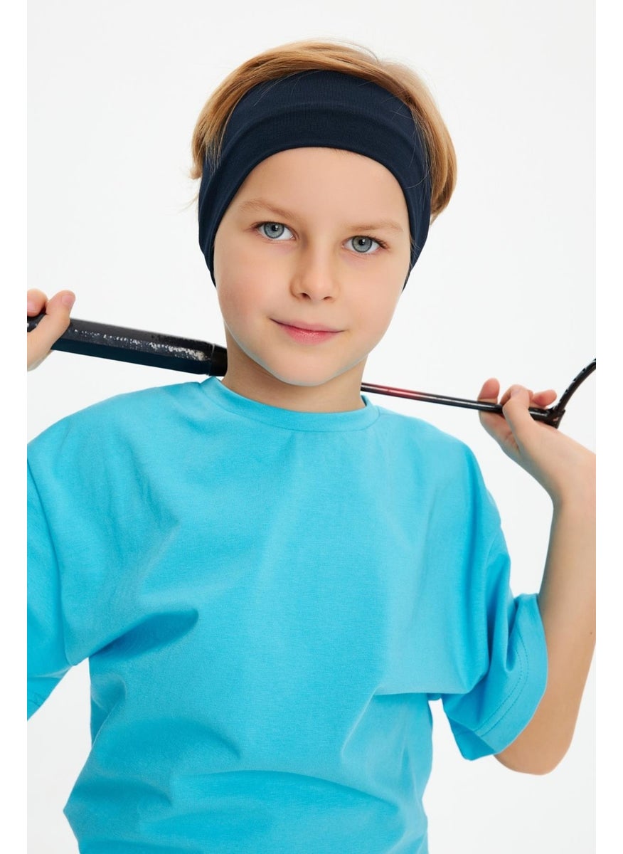 Babygiz Navy Blue-Aqua Boy's Cotton Combed Oversize Aqua T-Shirt Navy Blue Bandana 2-Piece Set  - Image 1