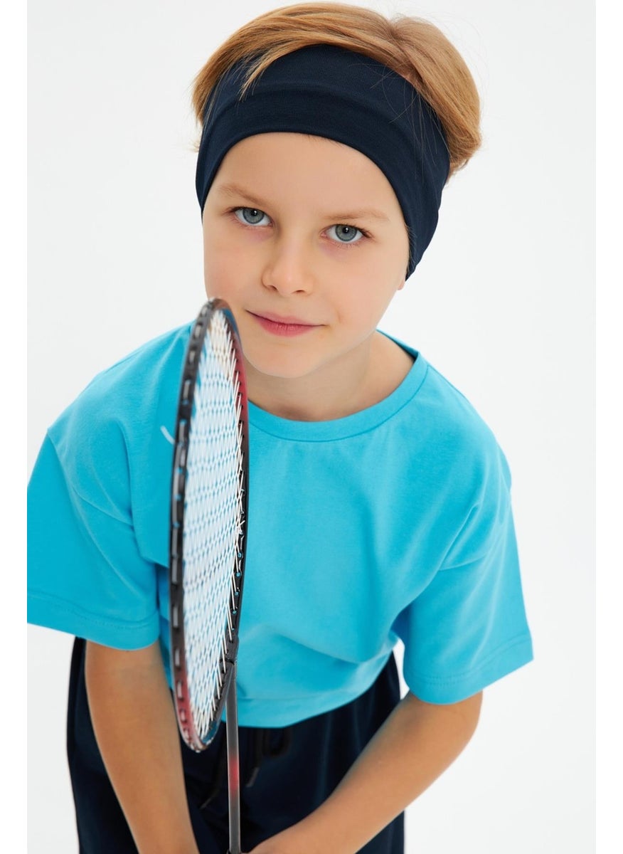Babygiz Navy Blue-Aqua Boy's Cotton Combed Oversize Aqua T-Shirt Navy Blue Bandana 2-Piece Set  - Image 4
