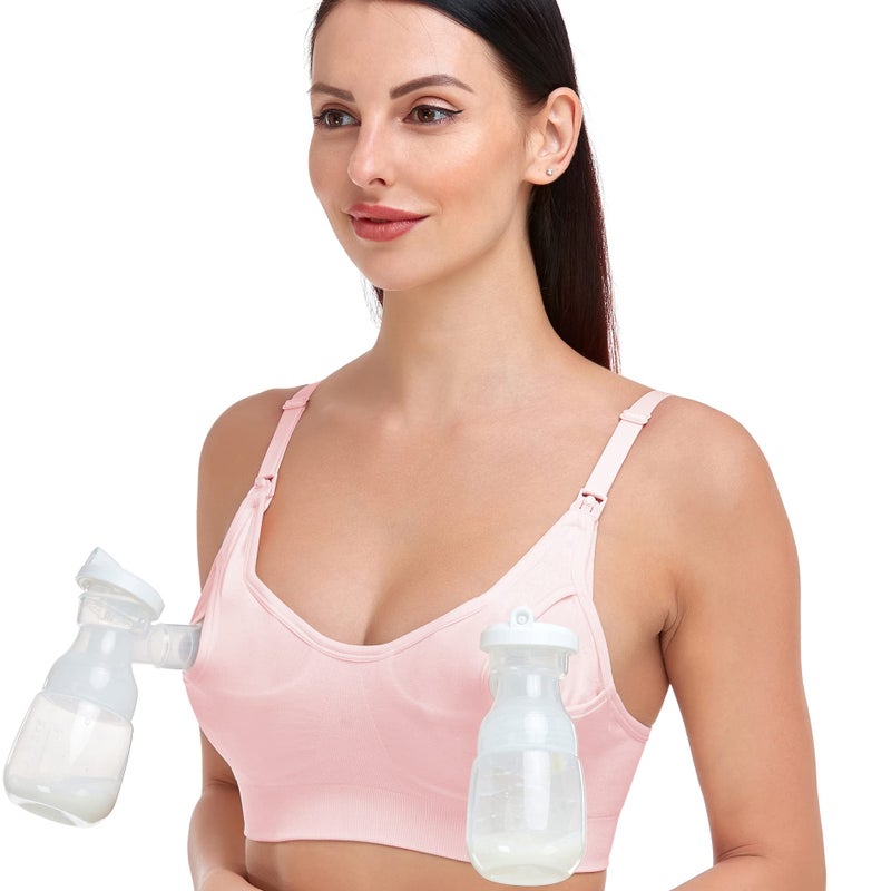 GXXGE Nursing Bra Support Pumping Bra Hands Free All in One Maternity Bra Comfortable Breast No Pad Pumps Bra Black Nude Pink Medium - Image 3