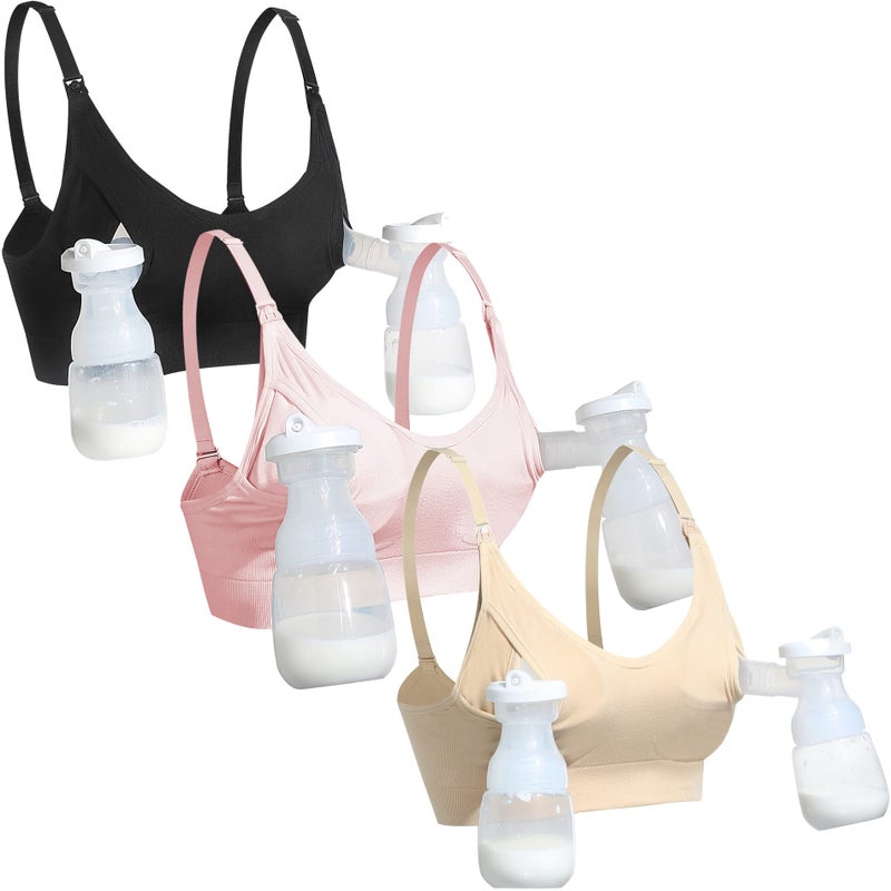 GXXGE Nursing Bra Support Pumping Bra Hands Free All in One Maternity Bra Comfortable Breast No Pad Pumps Bra Black Nude Pink Medium - Image 1