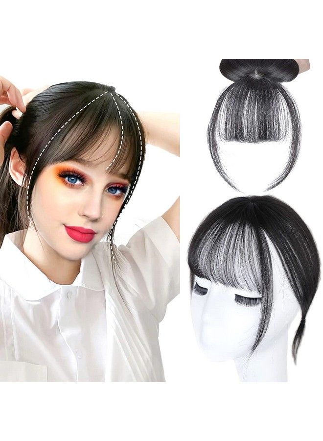 PRAVRAJYA وصلات شعر أمامية للنساء بمشبك تثبيت على الشعر مع غرة شعر رفيعة للنساء والفتيات (أسود) - Image 1