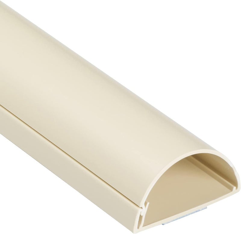 D-Line TV Wire Hider, Half Round Cord Cover for Wall Mount TV, Hinged One-Piece Raceway, Paintable, Self-Adhesive Cable Management - 2" (W) x 1" (H) x 18" Length - Beige - Image 1