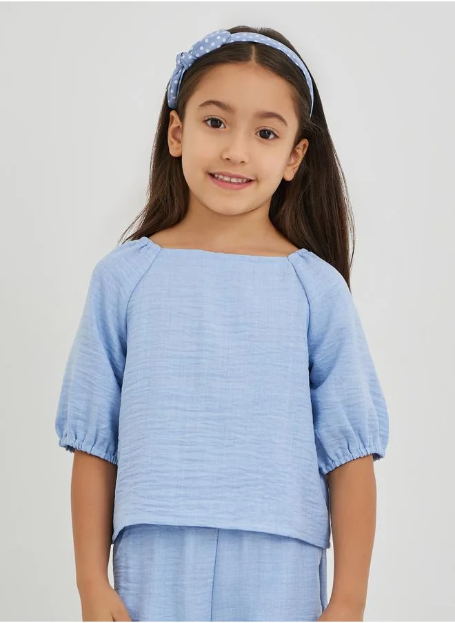 Styli Styli Girls Solid Short Sleeve Blouse and Pants Set