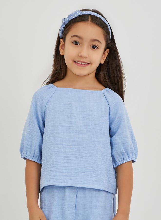 Styli Girls Solid Short Sleeve Blouse and Pants Set - Image 2