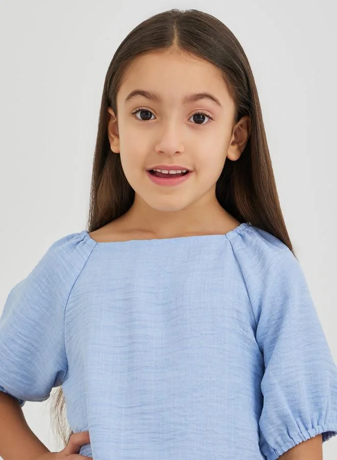 Styli Styli Girls Solid Short Sleeve Blouse and Pants Set