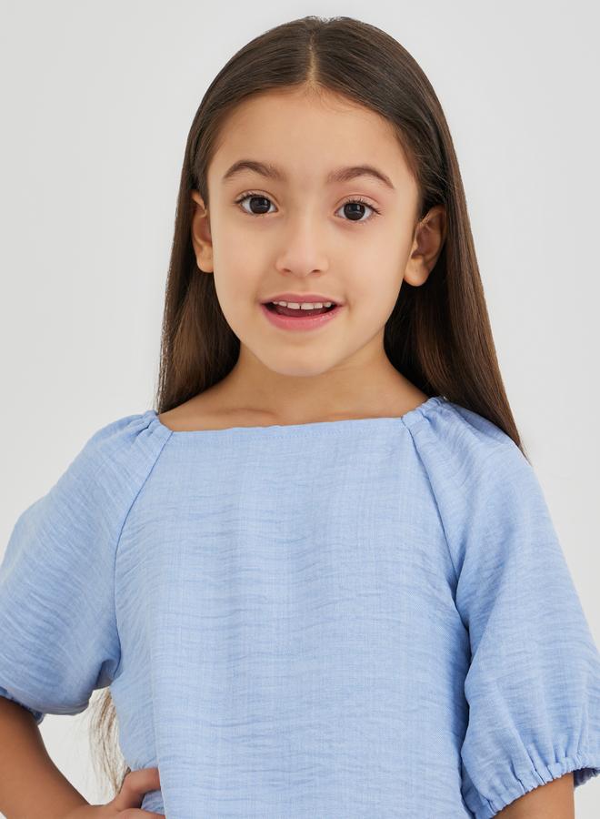 Styli Girls Solid Short Sleeve Blouse and Pants Set - Image 3