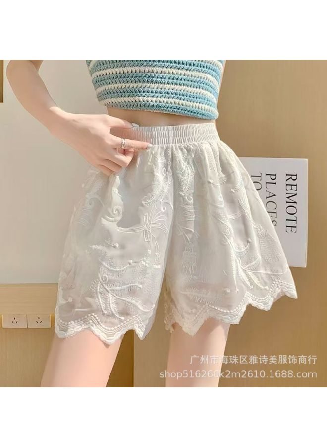 New Fashion Lace Stitching Hollow Design Casual Outer Wear Shorts Women's Spring Loose Slimming High Waist Wide Leg Pants