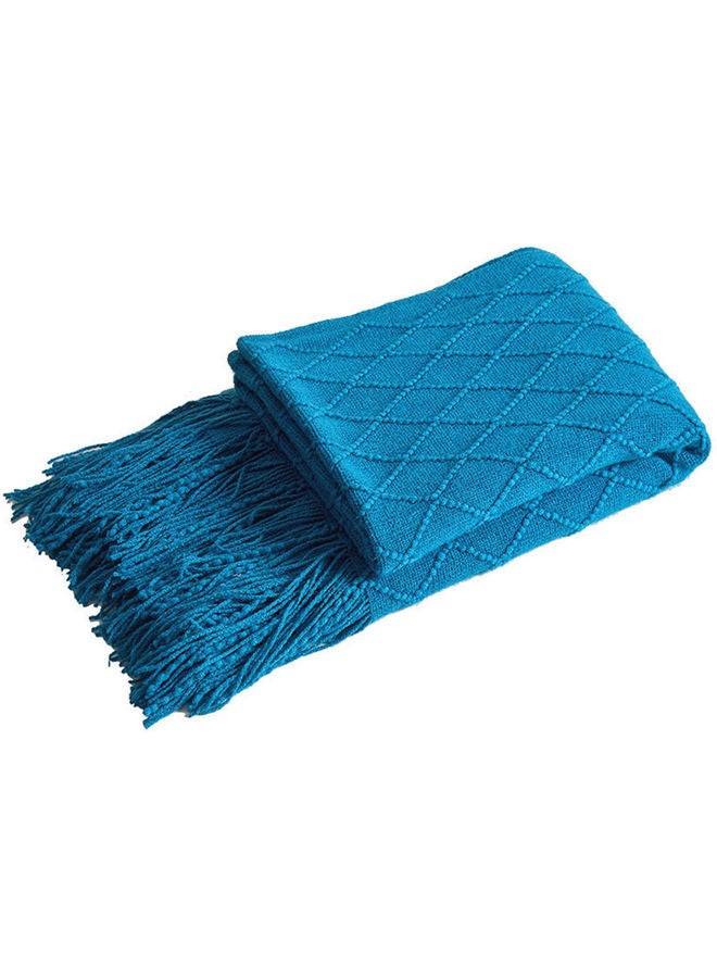 Knitted Soft Warm Blanket Cotton Blue 127x172cm - Image 1