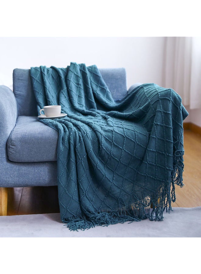 Knitted Soft Warm Blanket Cotton Blue 127x172cm - Image 2