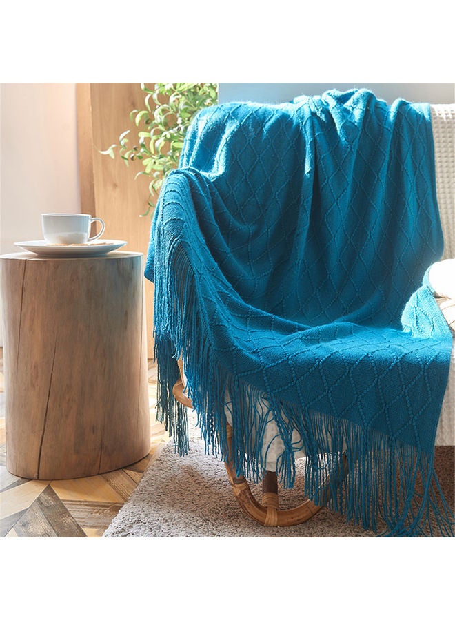 Knitted Soft Warm Blanket Cotton Blue 127x172cm - Image 3