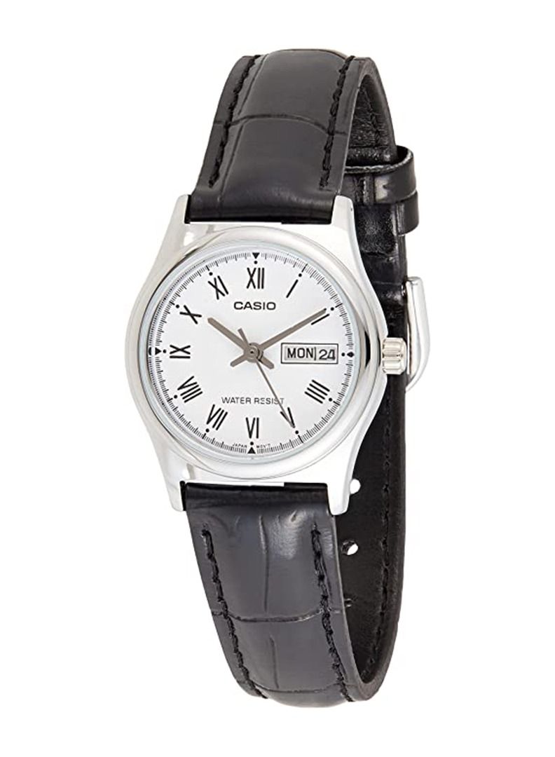 Women's Leather Analog Wrist Watch LTP-V006L-7BUDF - Black