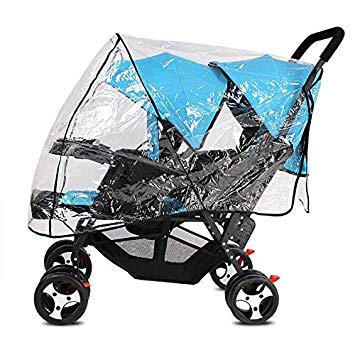 Ardo Universal Stroller Raincover Twins Strollers Double Tandem Baby Stroller Transparent PVC rain Cover for Pushchair Pram Buggy Rainproof Windproof Rain Cover with Canopy - Image 1
