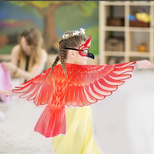 Creatoy Bird-Wings-Costume for Kids Eagle-Wings Toddler Owl Parrot Dress Up for Boys Girls with Mask Party Halloween Favors Gifts - Image 4