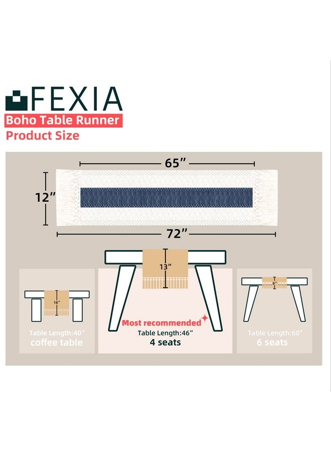 FEXIA Boho Blue Table Runner 72 Inches Long with Tassels Macrame Farmhouse Style Party Rustic Wedding Baby Bridal Shower Dining Decor (12x72 Inches) - Image 2