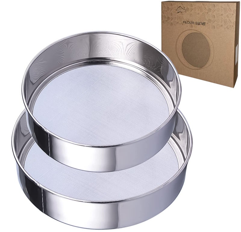 Sieve Fine Mesh Stainless Steel Round Sifter for Baking Flour Sieve 8 Inch 40 Mesh and 6 Inch 60 Mesh 2PCS