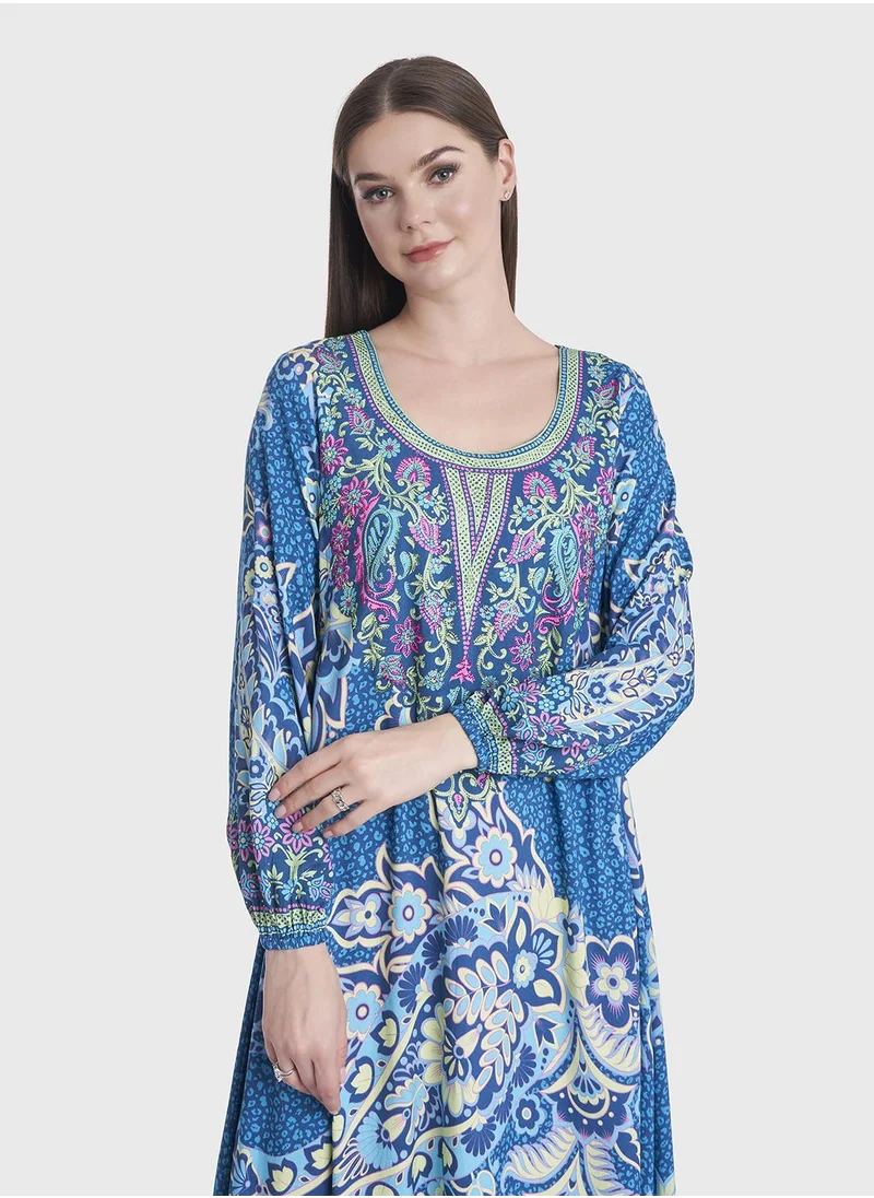 KASHKHA Leopard and Floral Print Kuwaiti Jalabiya