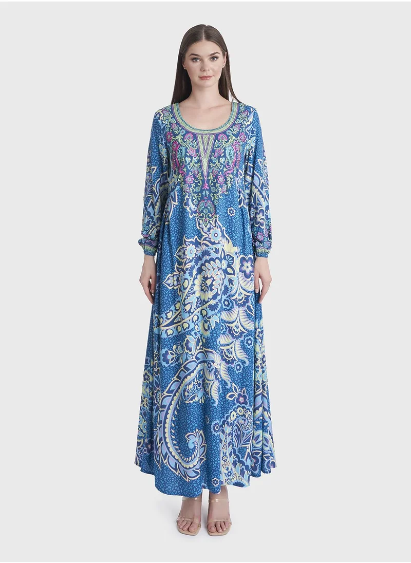 KASHKHA Leopard and Floral Print Kuwaiti Jalabiya