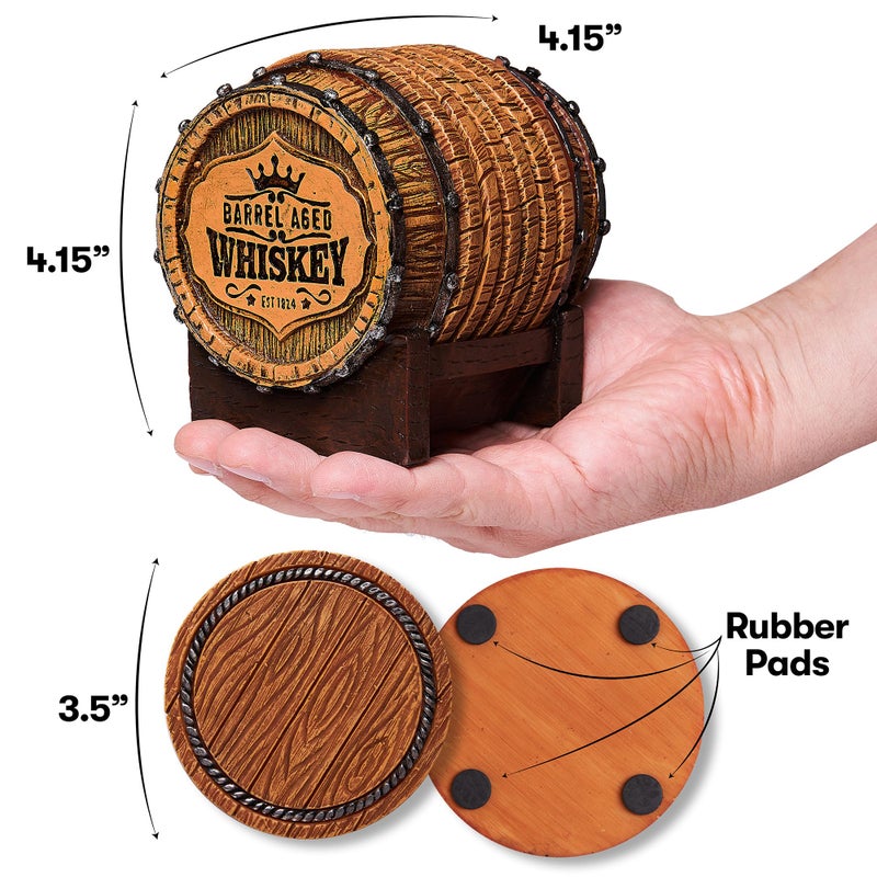 Cabin Obsession Whiskey Barrel Coaster Set â€“ Handcrafted Whiskey Barrel Decor for Whiskey Lovers and Man Cave Gifts for Men - 6 Full Size Whiskey Coasters with Barrel Style Holder for Man Cave DÃ©cor - Image 4