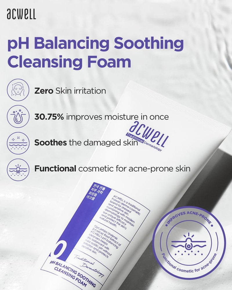 ACWELL pH Balancing Soothing Exfoliating Cleansing Foam 5.1 fl.oz. - AHA BHA PHA Exfoliating and Calming Facial Cleanser for Sensitive Skin, pH 5.5, Calms Acne and Blemishes, Moisturizing Bubble Foam - Image 3
