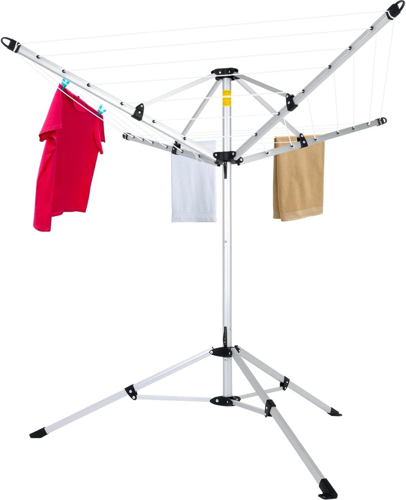JS HANGER Drying Natural Clothes Airer Outdoor Portable 4-arm Aluminum Drying Rack w/Ground Stake, Carry Bag, 28-Lines with 65 ft. Umbrella Clothesline - Image 1