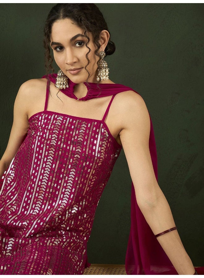 AKS Ethnic Motifs Embroidered Sequinned Kurta With Sharara & Dupatta  - Image 2