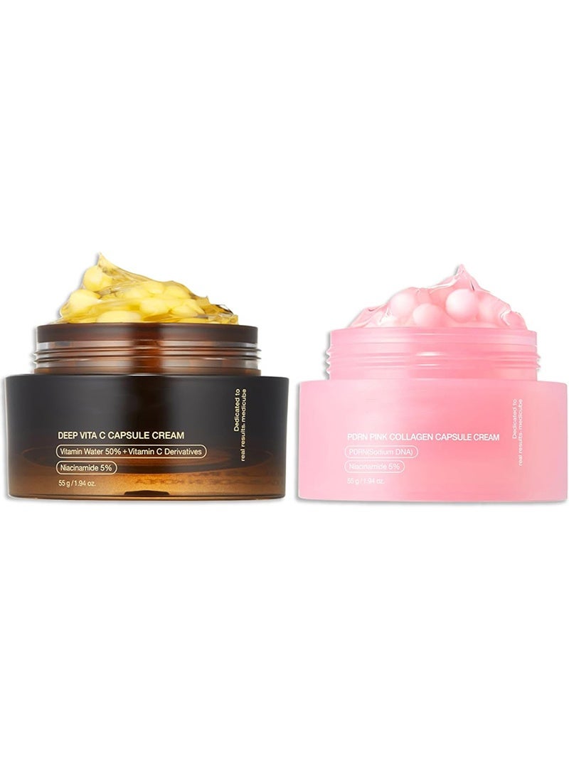 Uneven Skin & Firm Duo: Deep Vitamin C Golden Capsule Face Moisturizer and Salmon DNA PDRN Pink Collagen Capsule Cream - Image 1