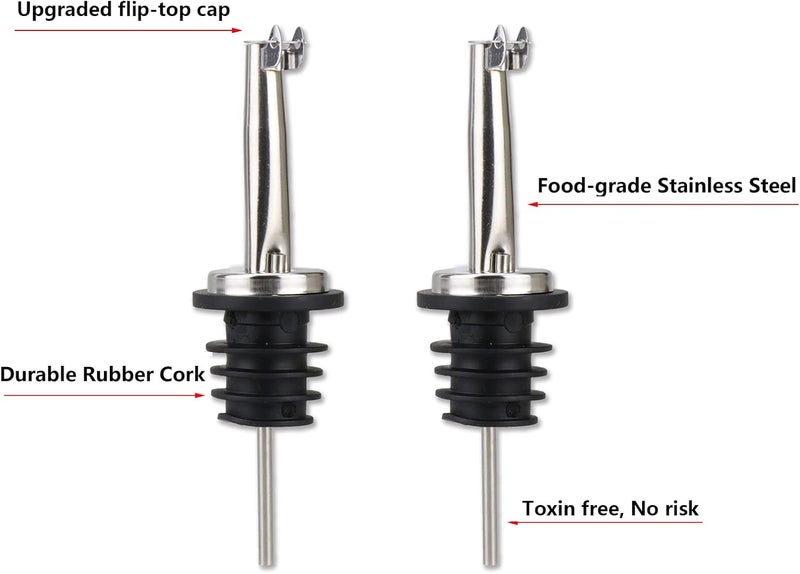 LEGERM Flip Top Pour Spouts for Olive Oil, Vinegar & Liquor Bottles - Stainless Steel Speed Pourers Nozzles for 3/4" Bottle | Multi-Purpose Drizzler for Kitchen & Bar set - Image 2