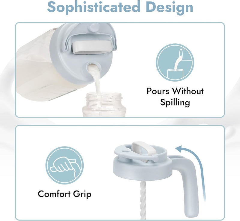 Papablic بابابليك 32 أونصة وعاء خلط الحليب مع غطاء مقبض خلط قفل قابل للطي لصب الحليب الصناعي والبروتين والقهوة باللون الأزرق - Image 5