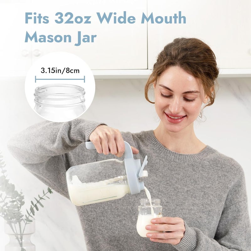 Papablic بابابليك 32 أونصة وعاء خلط الحليب مع غطاء مقبض خلط قفل قابل للطي لصب الحليب الصناعي والبروتين والقهوة باللون الأزرق - Image 4