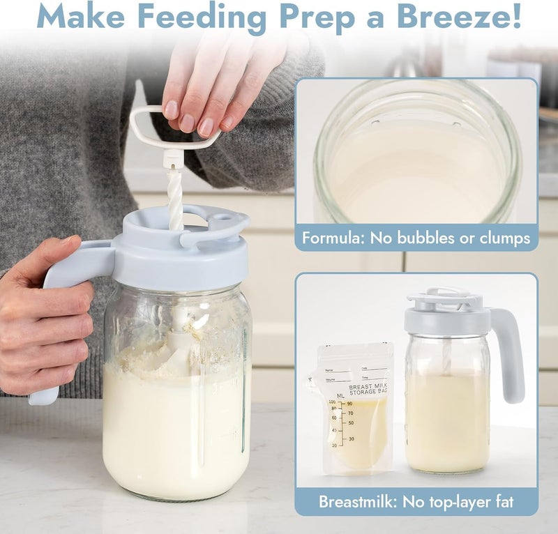 Papablic بابابليك 32 أونصة وعاء خلط الحليب مع غطاء مقبض خلط قفل قابل للطي لصب الحليب الصناعي والبروتين والقهوة باللون الأزرق - Image 2