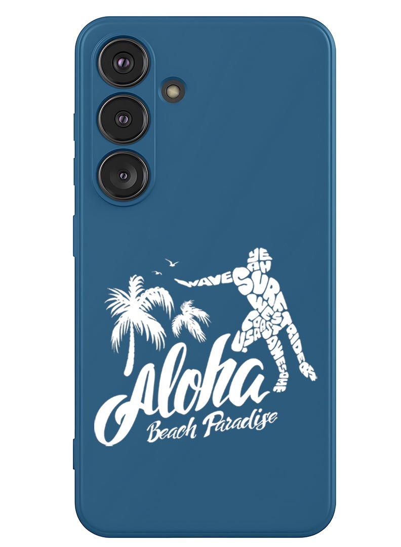 Theodor Protective Slim Fit Case Liquid Silicone Cover with Full Body Protection Anti-Scratch Shockproof Case For Samsung Galaxy S25 Plus (Blue) - Aloha Beach Paradise White - Image 1