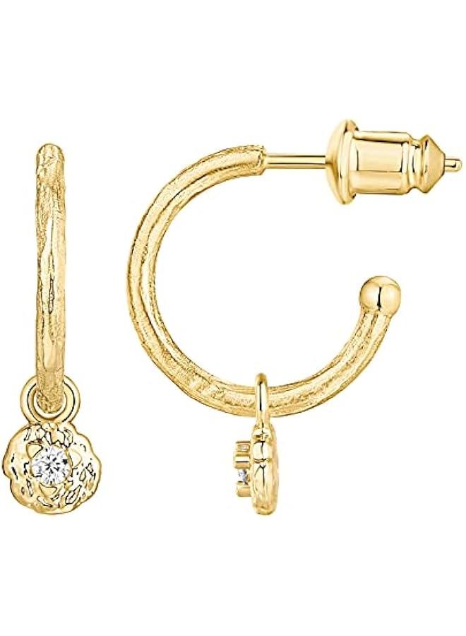 بافوا بافوي اقراط حلقية متدلية من الفضة الاسترلينية عيار 925 مطلية بالذهب عيار 14 قيراط | فراشة وعين الحسد والهمسة واللؤلؤ للنساء | اقراط حلقية متدلية عصرية - Image 1