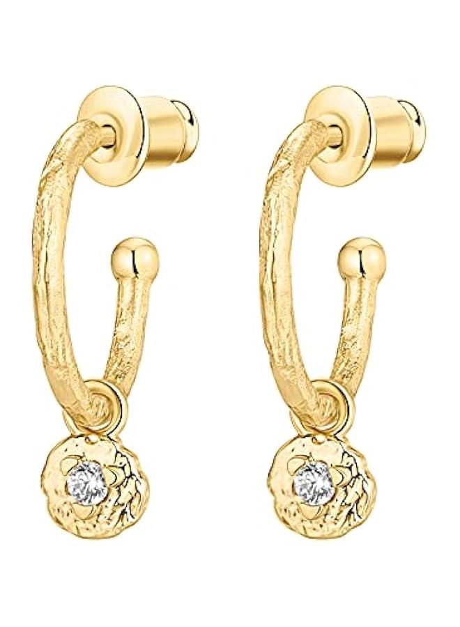 بافوا بافوي اقراط حلقية متدلية من الفضة الاسترلينية عيار 925 مطلية بالذهب عيار 14 قيراط | فراشة وعين الحسد والهمسة واللؤلؤ للنساء | اقراط حلقية متدلية عصرية - Image 3