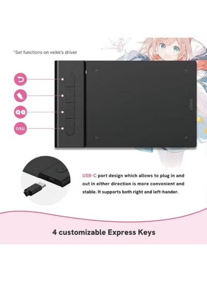 VEIKK VK430 Drawing Tablet 4x3 inch OSU Tablet, Portable Computer Graphics Tablets with 4 Shortcut Keys 8192 Levels Battery-Free Stylus Pen, Compatible with Mac/Windows/Android/Chrome/Linux - Image 4