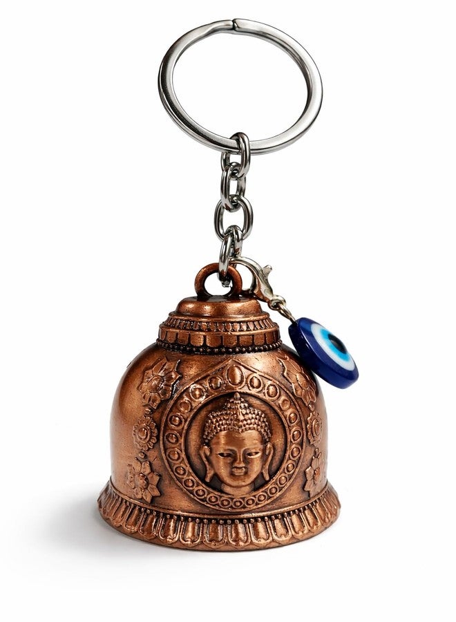AEROSTARK Bronze Buddha Guardian Bell For Bike Keychain with Evil Eye Charm - Solid Metal Spiritual Protection Key Ring - Positive Energy Lucky Hanging Bell for Car, Home, Bag & Gift for Men & Women - Image 1