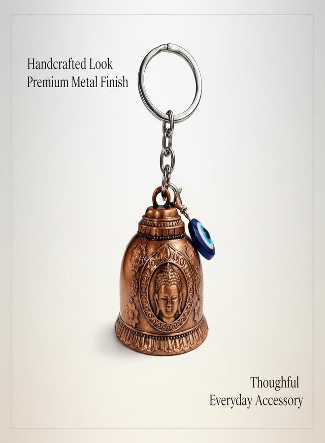 AEROSTARK Bronze Buddha Guardian Bell For Bike Keychain with Evil Eye Charm - Solid Metal Spiritual Protection Key Ring - Positive Energy Lucky Hanging Bell for Car, Home, Bag & Gift for Men & Women - Image 5