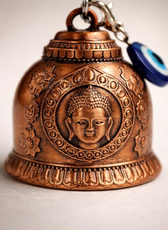 AEROSTARK Bronze Buddha Guardian Bell For Bike Keychain with Evil Eye Charm - Solid Metal Spiritual Protection Key Ring - Positive Energy Lucky Hanging Bell for Car, Home, Bag & Gift for Men & Women - Image 3