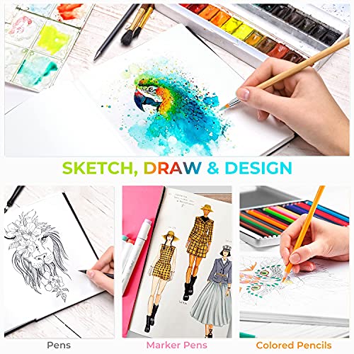 Ohuhu دفتر أوهونو للوسائط المختلطة - 10.8"x8.3" دفتر رسم فني للوسائط المختلطة، 120 رطل/200 جرام ورق ثقيل، 78 ورقة/156 صفحة، غلاف صلب من البولي يوريثان لوسائط مختلطة للرسم بالأكريليك هدية عيد الميلاد - Image 4