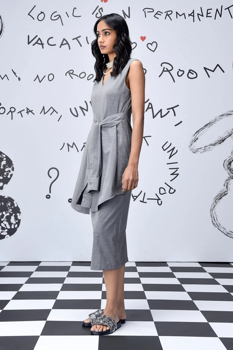 Genes Lecoanet Hemant Wool Deconstructed Semi Fit Dress- Pearl Grey