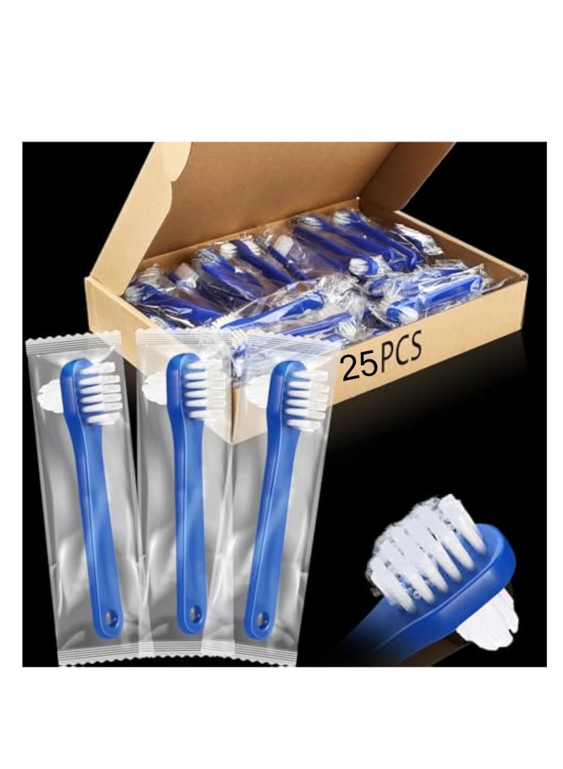 KASTWAVE 25Pcs Denture Brush, Denture Toothbrushes, Individually Dual Headed Firm Hard Bristle Toothbrush, Denture Cleaning Care Cleaning Brush, Dental Appliance Cleaning Brush, for Cleaning False Teeth, Brace - Image 1