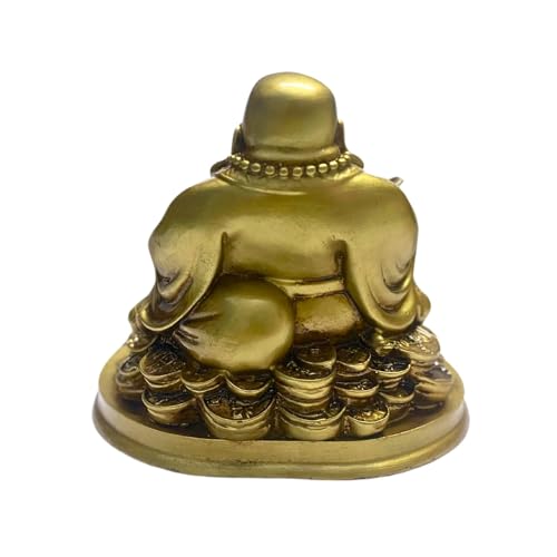 RIPE INDIA Laughing Buddha Statue for Good Luck, Home Decor, Brass Colour, 14 cm , 12 cm - Image 5