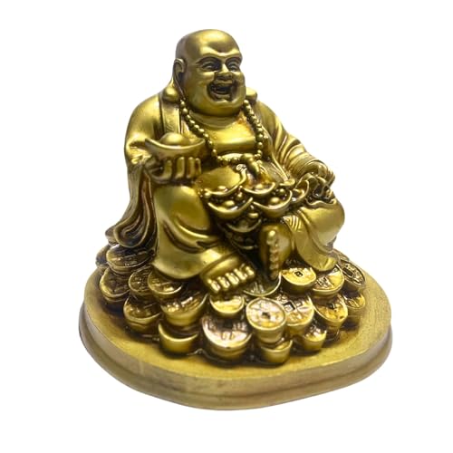 RIPE INDIA Laughing Buddha Statue for Good Luck, Home Decor, Brass Colour, 14 cm , 12 cm - Image 3