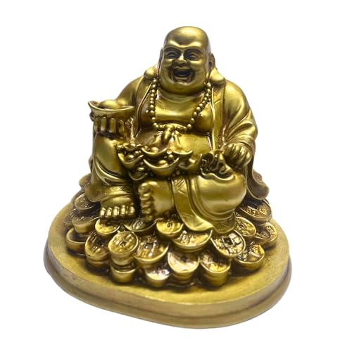 RIPE INDIA Laughing Buddha Statue for Good Luck, Home Decor, Brass Colour, 14 cm , 12 cm - Image 4