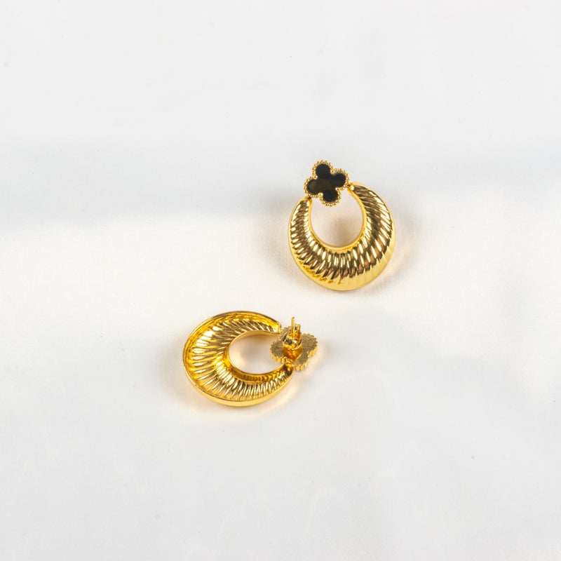 The Black Pearl Accessories Golden Black Clover Stainless Steel Earring - Image 2