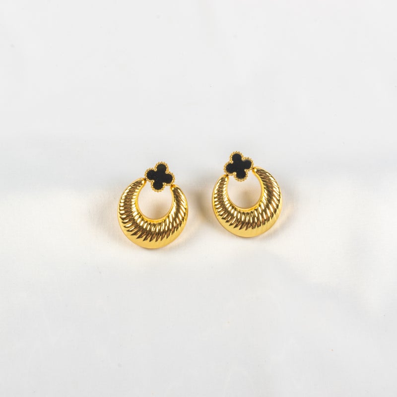 The Black Pearl Accessories Golden Black Clover Stainless Steel Earring - Image 1