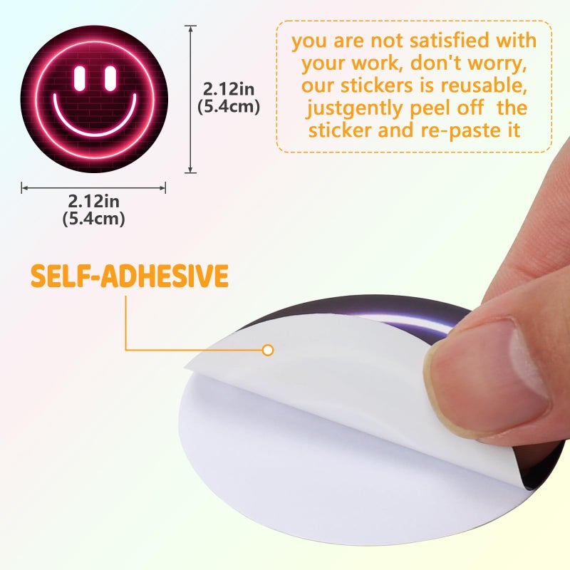 Wercokt 50PCS Smiling Neon Stickers, Cute Water Bottle Stickers for Kids, for Teaching Rewards, Notebooks, Stationery, Luggage, Cartoon PVC Happy Stickers - Image 4