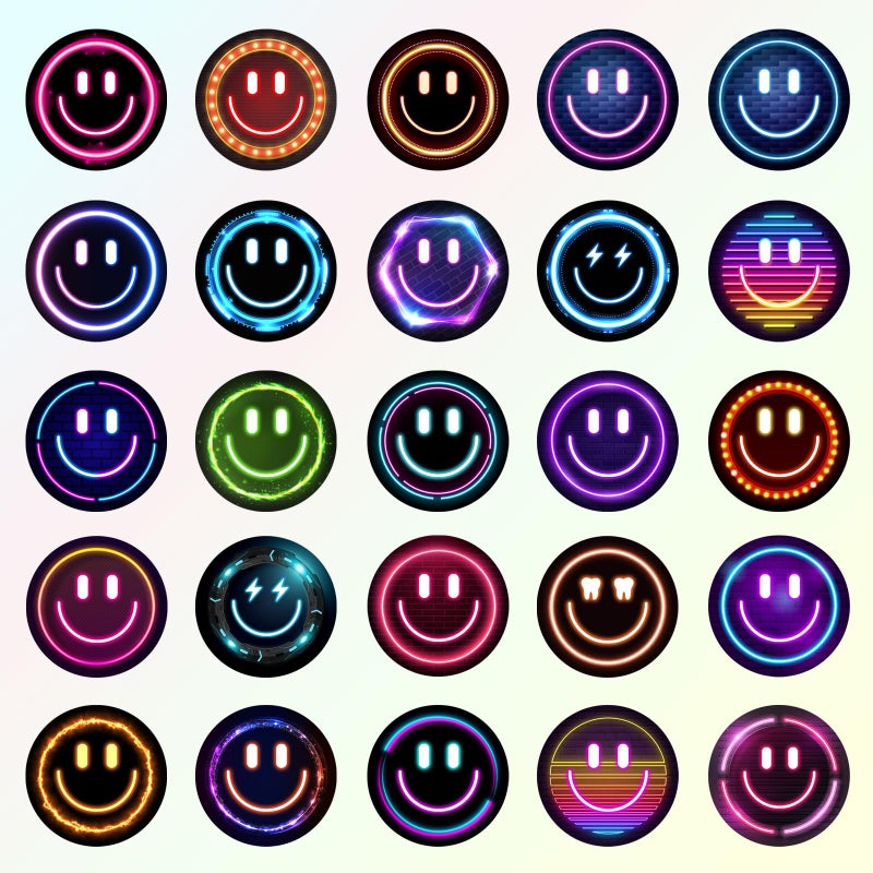Wercokt 50PCS Smiling Neon Stickers, Cute Water Bottle Stickers for Kids, for Teaching Rewards, Notebooks, Stationery, Luggage, Cartoon PVC Happy Stickers - Image 2