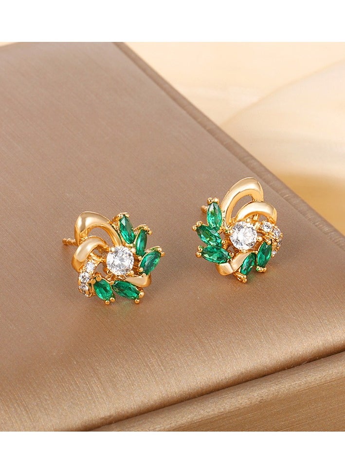 Sparkle Accessories - Elegant Emerald Green and Clear Cubic Zirconia Stud Earrings, Gold-Tone with Intricate Prong Setting, Luxurious Style for Special Events and Fashionable Daily Wear - Image 1