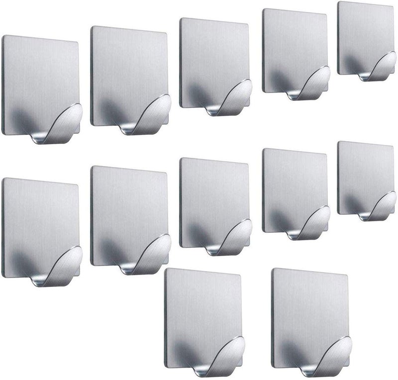 E Shopping Multipurpose Small Square Stainless Steel Adhesive Hooks Load Capacity Upto 1 Kg Pack of 12 - Image 1